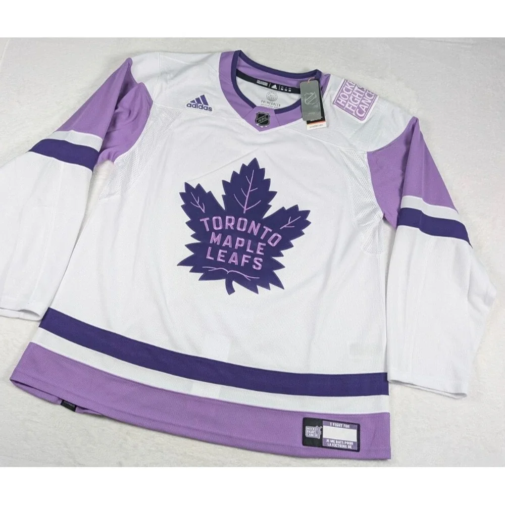 Toronto Maple Leafs Hockey‎ Fights Cancer Adidas Jersey sz 54 White Purple NWT
